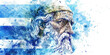 The Greek Flag with an Ancient Greek Philosopher and a Fisherman - Imagine the Greek flag with an ancient Greek philosopher representing Greece's contributions to philosophy and a fisherman symbolizin