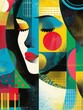 Female portrait is an abstract retro mosaic style illustration. The concept of femininity. Woman