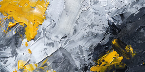 Wall Mural - Abstract white, yellow and black painting, background or pattern, creative design template with copyspace