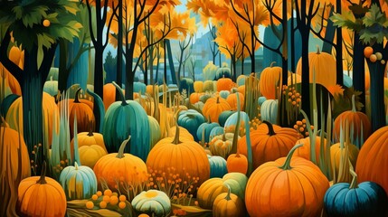 Wall Mural - b'A Plethra of Pumpkins in an Autumn Forest'