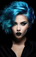 Sticker - a woman with blue hair and black lipstick