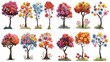 spring flower blossoming cartoon tree nursery style illustration isolated on white background collection set clip art, Generative Ai