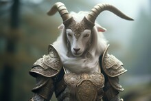 A Goat In Armor With Horns