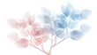 Tree branch with translucent pink and blue leaves on a white background