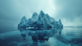 An iceberg in the Arctic, surrounded by icy waters, embodies the pristine and formidable beauty of the North Pole's frozen landscape, evoking a sense of isolation and majesty