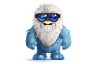 Cartoon smiling yeti or bigfoot hairy character wearing sunglasses on isolated white background. Funny monster toy