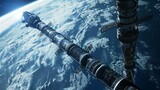 Fototapeta  - Space elevator concept connecting Earth to space