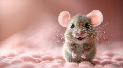 Cute mouse cartoon 3d on the right side with blank space for text