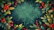 A charming 2d illustration of a circle adorned with berries and leaves creates an adorable and picturesque scene