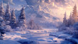 winter landscape .Snow-covered landscape in winter, Winter scene with snow-covered trees and mountains, Frosty winter landscape with snow-covered trees, Winter wonderland landscape with snowy trees, 