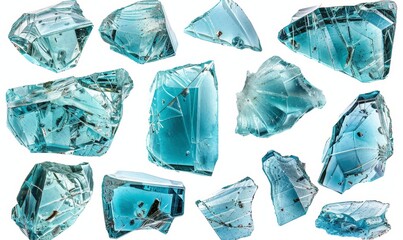 Wall Mural - broken glass pieces set isolated on white or white background, clipping path, Generative AI