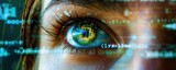 Fototapeta  - Human eye with robotic details and data.