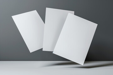 A4 pages mockup, flying pages on a gray background