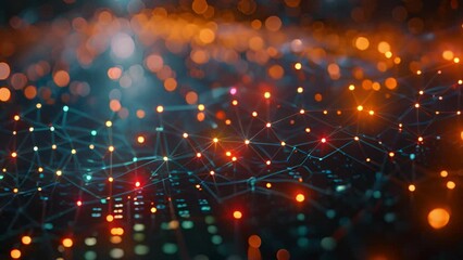 Close-up view of a network with illuminated connections symbolizing data transfer.