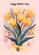 Mother’s Day card with yellow tulips with ribbons, ornamental frame