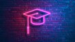 Neon outline of a graduation cap, a universal icon for academic success and achievement