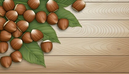 hazelnuts on a wooden board top view