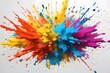 A vivid and photorealistic burst of colorful paint explodes into the air, defying gravity in a mesmerizing display of dynamic energy and vibrant hues.