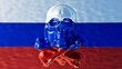 Sculpted Icy Skull Surging with Russian Pride on Tricolor Flag