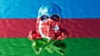 Reflective Metallic Skull Merged with Azerbaijan's National Flag