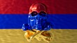 Shiny Metallic Skull Overlay on Armenian Flag Backdrop