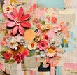 Flowers and old paper cutouts, scrapbook journal page