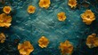 A rich teal impasto surface, where the thick application creates an aquatic feel, enhanced by bright yellow primrose petals. Mothers day. 