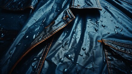 Canvas Print - A close up of a blue jacket with water droplets on it, AI