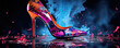 Colored ladies shoes on dark background.