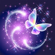 Flying butterfly with sparkle and blazing trail and sparkle stars