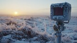 Fototapeta  - Advanced sensors measuring methane release from permafrost, close-up, digital readouts, frosty terrain
