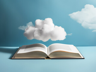 Wall Mural - An open book with a cloud above it. The cloud is white and fluffy