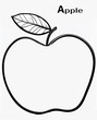 A is for apple, coloring page for young kids learning, illustration.