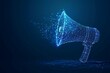 technology in Marketing and Promotion , digital blue low poly megaphone with glowing data streams, ai in advertisement and digital marketing strategies, attention and Awarenes, Activism and Advocacy.