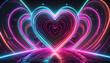Luminous hearts on a black background, love concept, illustration.