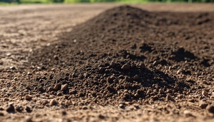 Wall Mural - Clean soil for growing before sowing, agricultural farm. Image of deep black chernozem soil in a field.