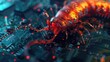 Big cyber worm eats computer microchip. Viruses on PC. AI generative.