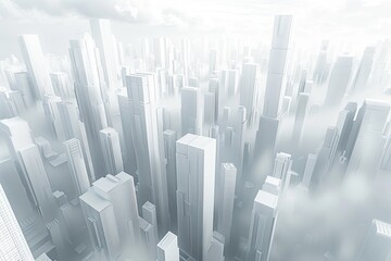 Wall Mural - A mesmerizing matrix of sleek white office towers in a futuristic cityscape, rendered in stunning 3D realism