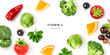 Fruit, berry, vegetable vitamin c frame border isolated on white background.
