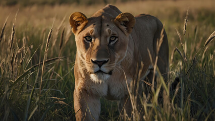 Wall Mural - lion in the grass