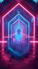 Wall Mural - Neon Arrows in Futuristic Tunnel: Vibrant 3D Render