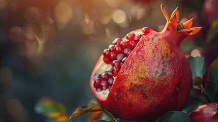 Sticker - Pomegranate close-up on a tree. selective focus