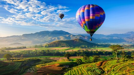 Wall Mural - Colorful Hot Air Balloons in the blue sky, Skyward Festival, a Celebration of Flight and Freedom