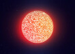 Red dwarf star in cosmos. Space flight to the red star, 3d rendering