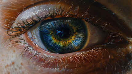 Wall Mural - a close up of a person's eye with a blue and yellow irise in it's center