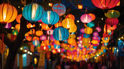 Colorful lanterns adorning the streets during Vesak celebration