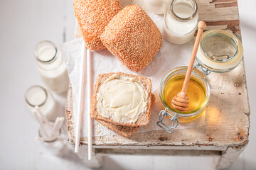 Wall Mural - Fresh and tasty wheat buns for lunch.