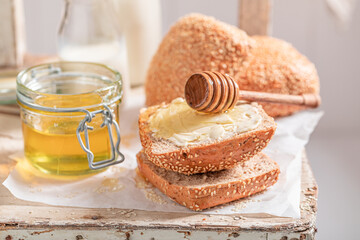 Wall Mural - Fresh and tasty wheat buns for breakfast.