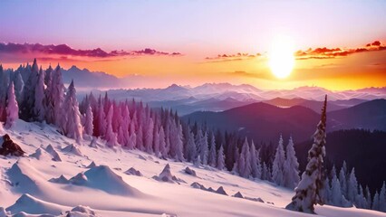 Canvas Print - Fantastic winter landscape with snow covered fir trees. Sunrise in the mountains, Beautiful winter landscape in the Carpathian Mountains, Ukraine