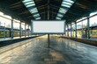 Modern Train Station Mockup, Urban Public Transportation Hub with Empty Ad Board, Copy Space